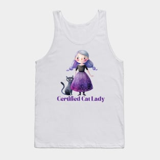 Whimsical Girl with Black Cat Tank Top